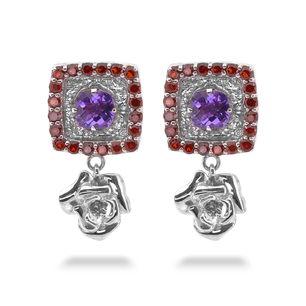 Boucles d'oreilles amethyste, grenat argent Rosa